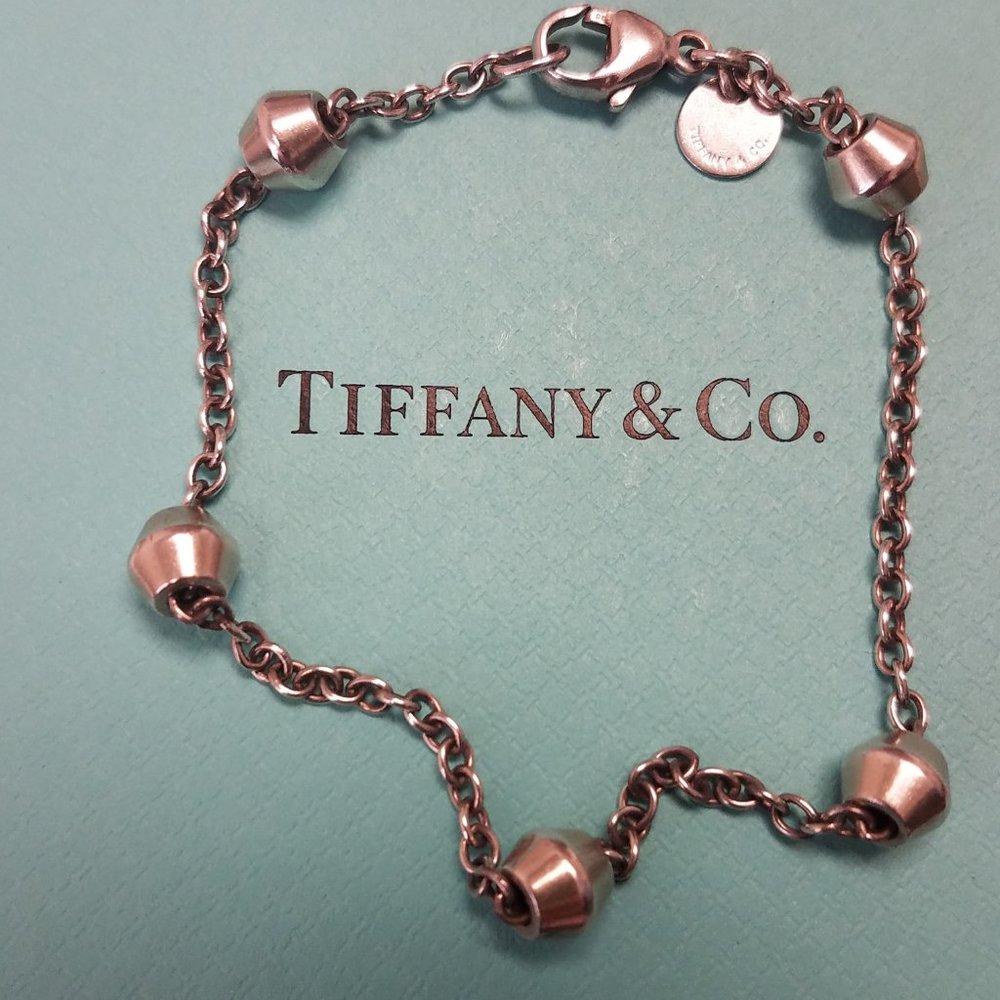 Tiffany & Co. Silver Barrel Bead Station Bracelet - 7 Inches